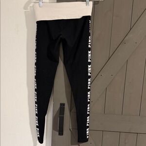 Victoria's Secret Black Leggings with Cream Waistband
